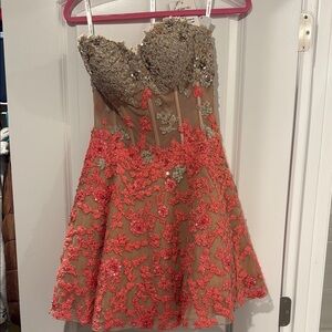 Sherri Hill Silver and Gold Fit and Flare Prom Dress